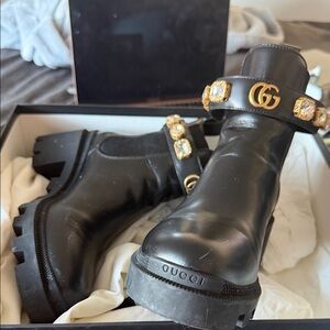 Gucci Black Boots with Gold Embellishments